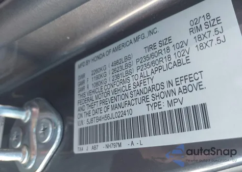 2018 Acura Rdx Technology Acurawatch Plus Packages/Technology Package from USA, damaged, VIN 5J8TB4H56JL022410